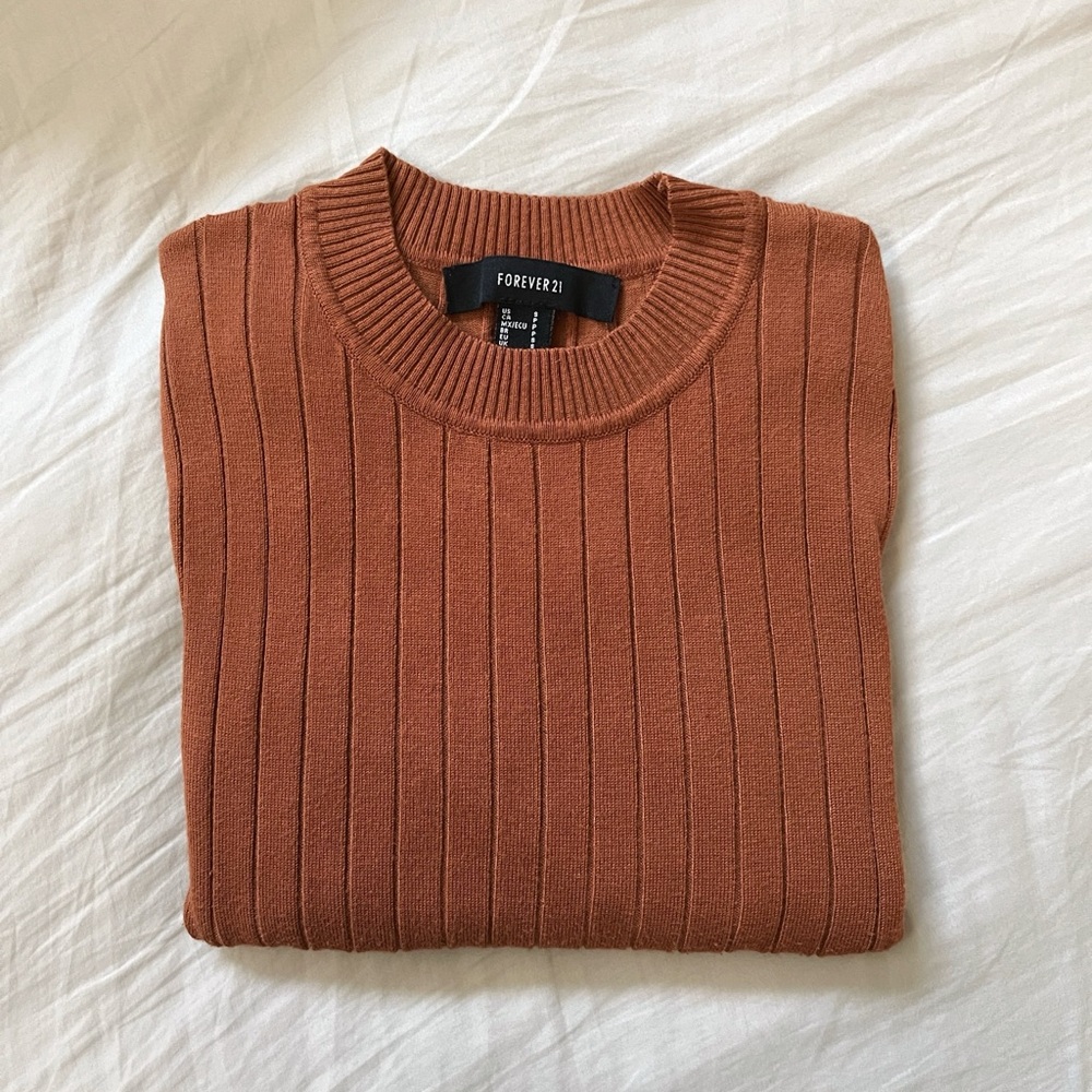 EUC - Light Crewneck Ribbed Sweater Long Sleeve | Forever 21, S | Burnt Sienna